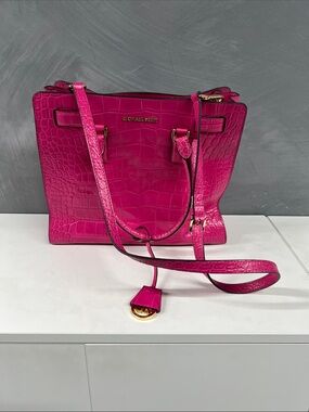 Michael Kors Fuchsia Croc-Embossed Tote